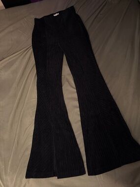 Modish Rebel Black Ribbed Flare Pants